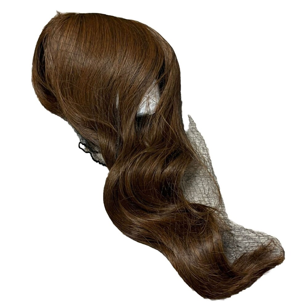 Long Wavy Auburn Red Brown Bang Middle Part Base Crown Hair Topper Hairpiece 14”